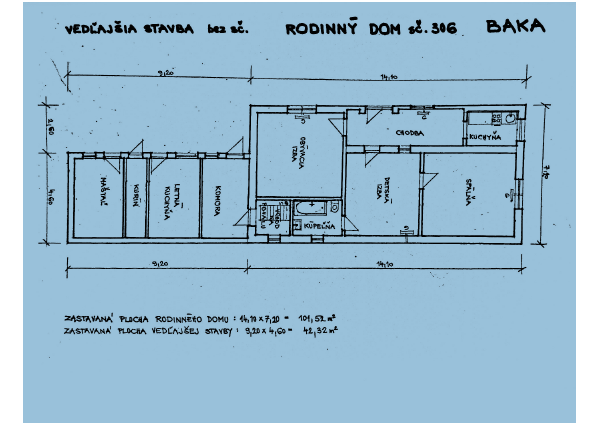Na predaj: 3izbový rodinný dom na pozemku o rozlohe 925 m2, obec Baka